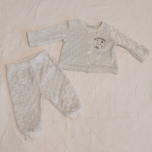 0/3 Months 3pc chick pea PaleBlue Plush Kids Pajama Set - Button-Top & Pants